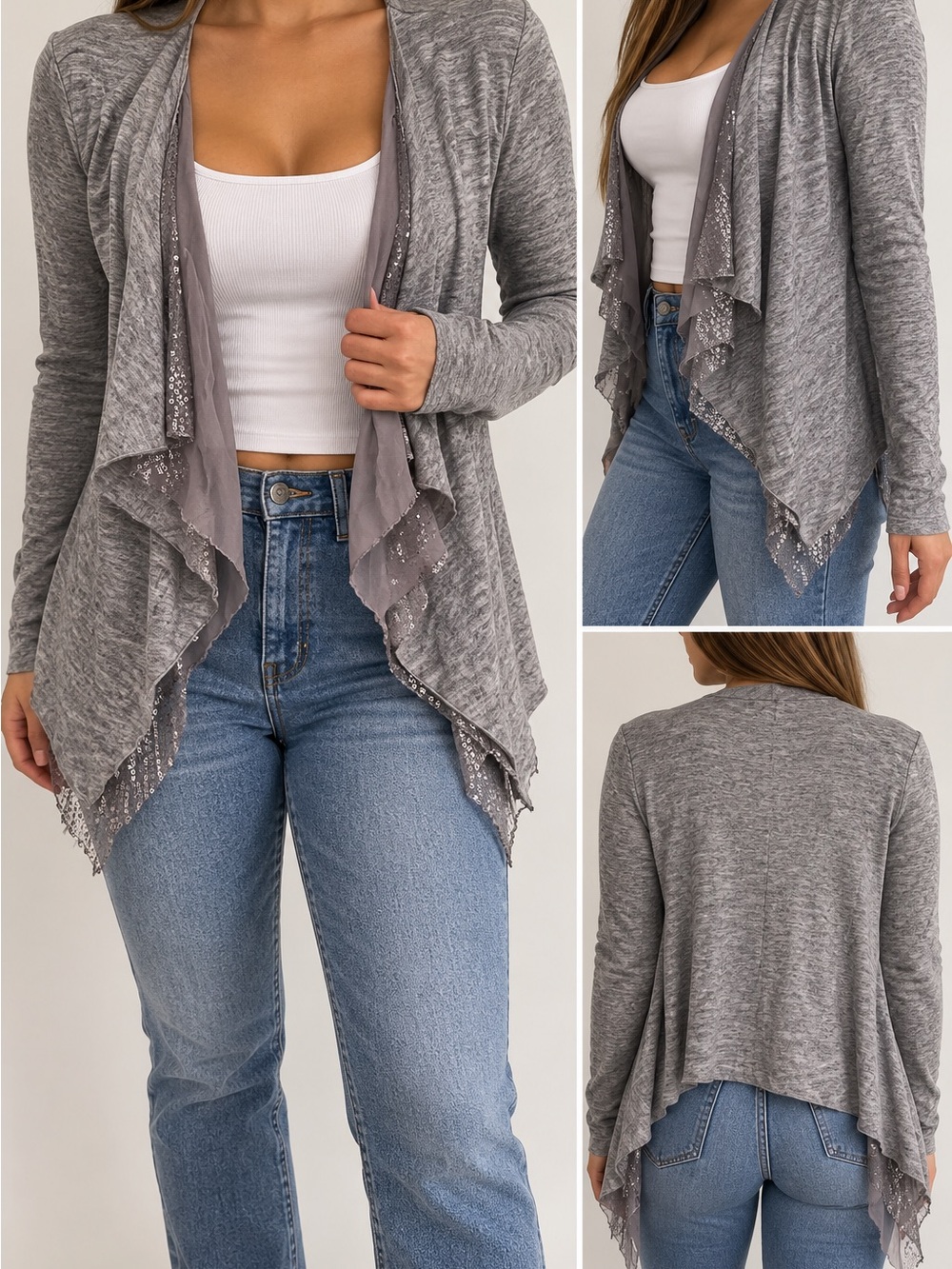 Aryn K Gray Sequin Waterfall Draped Cardigan Jacket Size S